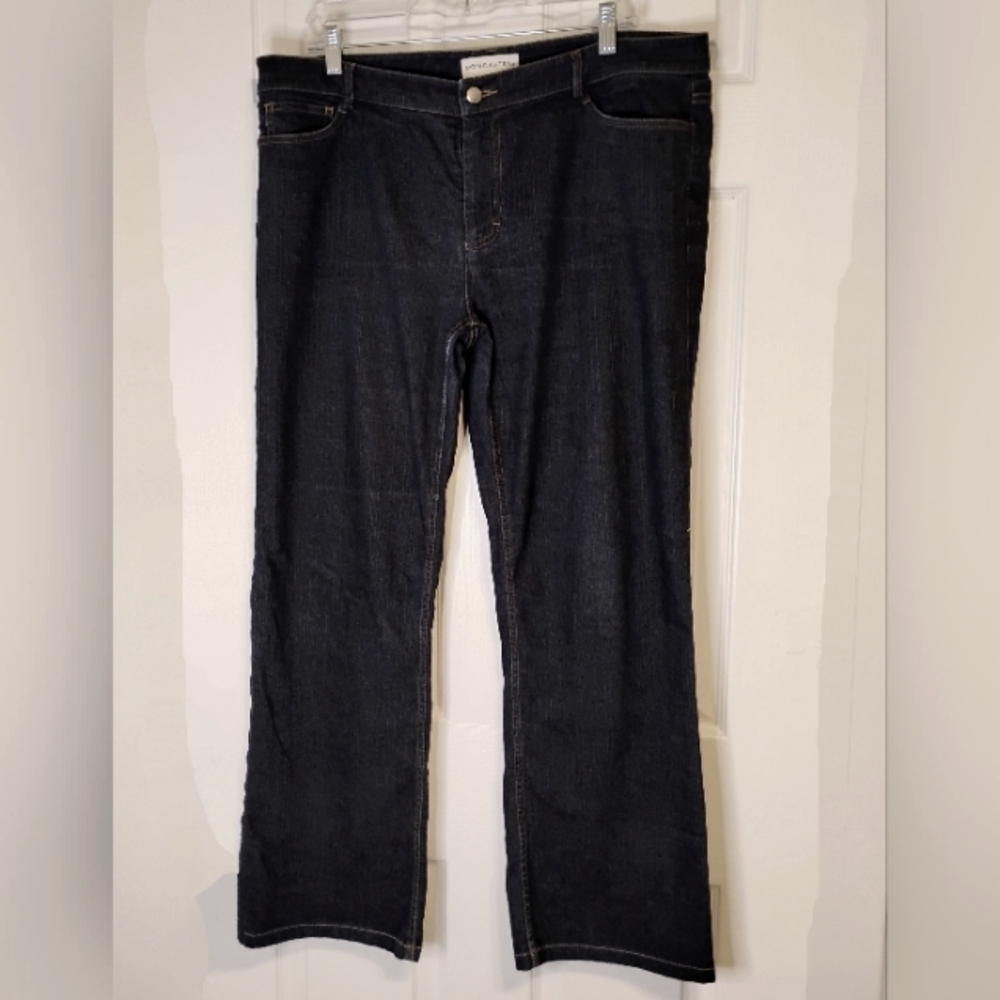 DONACASTER Plus Size Dark Wash Wide Leeg  Classic Stretch Blue Jeans Sz 14